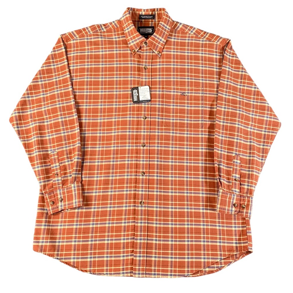 Vintage Resistol Rodeo Gear Shirt Mens XL Orange Blue Plaid Long Sleeve Western